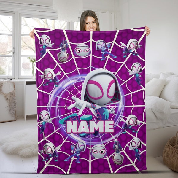 Personalized Name Spider Gwen Blanket, Spidey and His Amazing Friends Blanket, Spiderman Blanket, Cartoon Spidey Mink Sherpa Blanket D1DC25