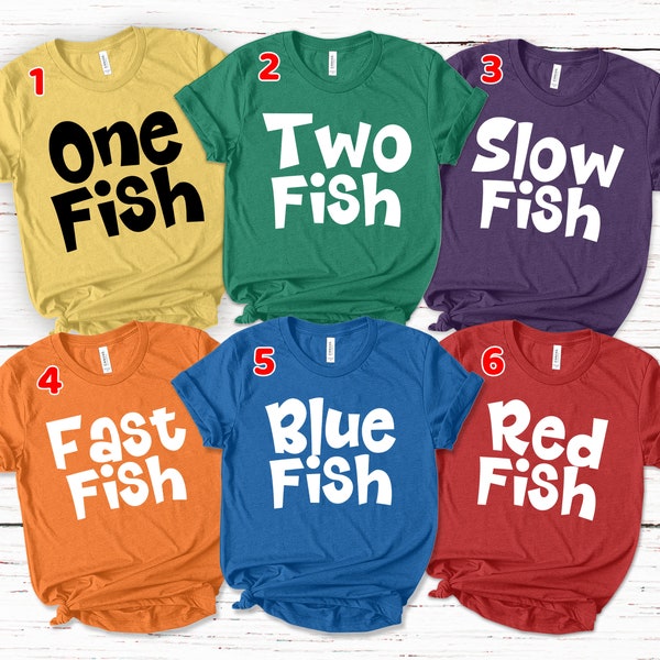 One Fish Two Fish Red Fish Blue Fish Shirt, Halloween Costume for Family Group Shirts, Teacher Daycare Matching shirts, Colorful Fish BXM247