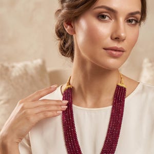 Natural Ruby Multi-Strand Layered Necklace – Deep Red Faceted Gemstone Jewelry