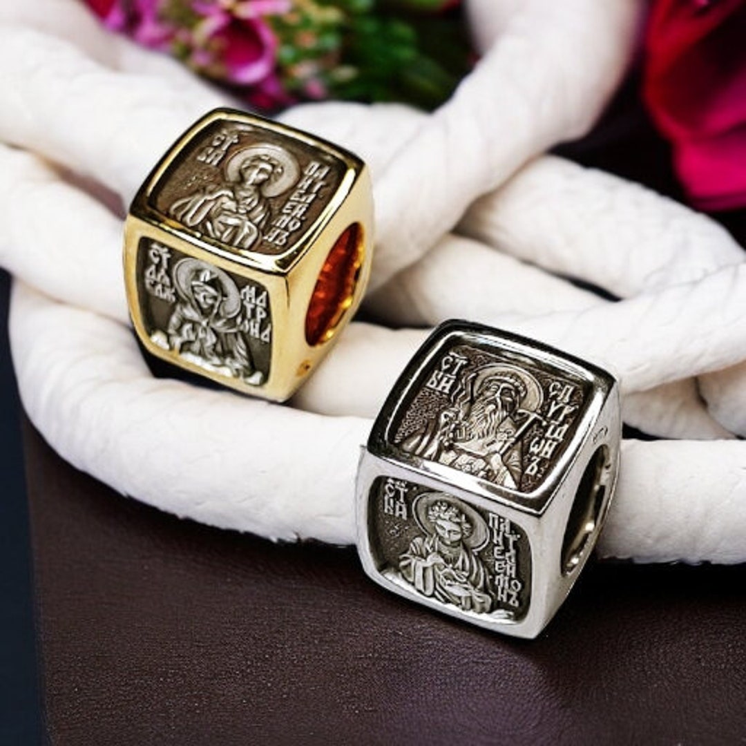 Sterling Silver Christian Jewelry Pendant Bead Saint Spiridon, Saint Matrona, Saint Luke, Saint