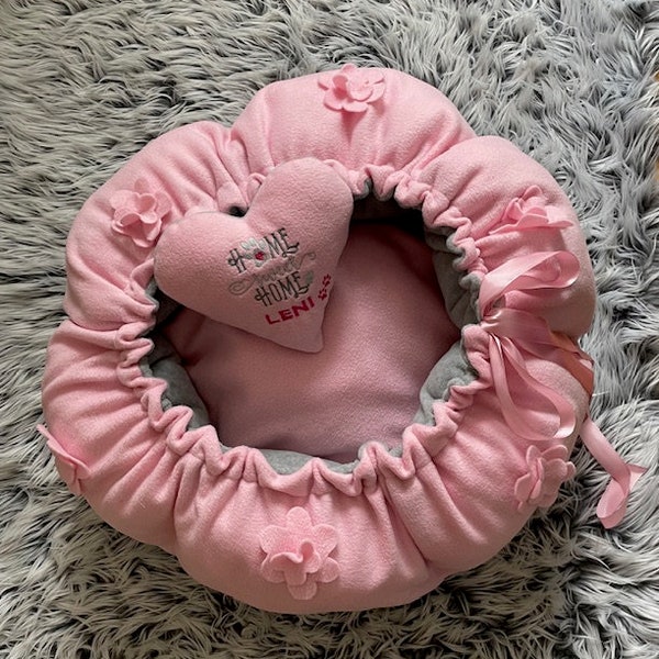 Hundebett Haustierbett Welpenbett  Welpennest kuschelweiches Hundekissen Kissen Nestchen Schlafnest Katzenbett Rosa Grau ohne Herzkissen