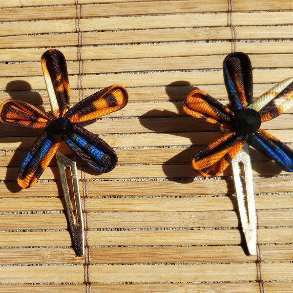 Paires de barrettes en tissu Africain orange