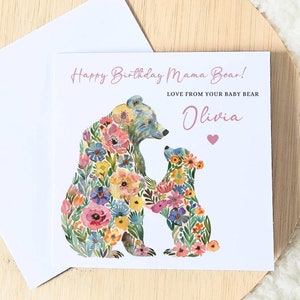 Carte d'anniversaire maman - carte pour l'anniversaire de maman - carte d'anniversaire pour elle - carte maman ours maman - carte d'anniversaire spéciale maman, de petite fille bébé