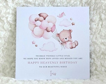 Personalised Heavenly Birthday card, Happy Heavenly Birthday, For Daughter, For Granddaughter, For Neice, Baby loss card, Angel Baby card.
