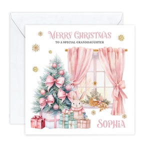 Cartes de Noël personnalisées, cadeau pour fille Carte de Noël pour enfant pour fille, petite-fille et nièce, petite fille pour elle, Rose, Mignonne