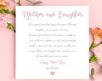 Mother's Day card, Card for Mum, Card for Mom, Poem Mother's day card, Keepsake Mother's Day Card, Personalised Mother's Day card.