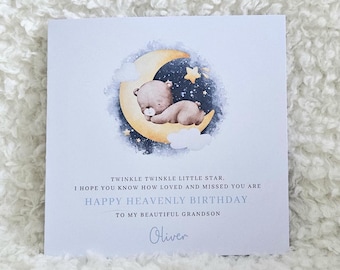 Personalised Heavenly Birthday card, Happy Heavenly Birthday, For Son, For Grandson, For nephew, Baby loss, Angel Baby.