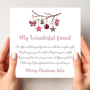 Carte de Noël pour ami, carte de Noël d'un ami, carte de poème, meilleur ami, carte d'ami personnalisée Royaume-Uni, cadeau pour un ami, pour elle