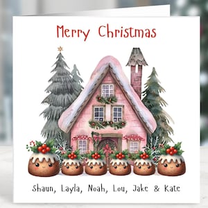 Carte de Noël de famille personnalisée, carte de Noël de noms de famille, carte de Noël personnalisée, cartes de Noël, carte de Noël au Royaume-Uni, carte de pudding
