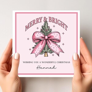 Cartes de Noël roses rétro personnalisées pour elle, pour soeur, ami, meilleure amie, fille, cadeau cartes de Noël girly, Noël rose, pour nièce