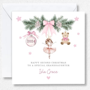 2e carte de Noël pour bébé fille, deuxième carte de Noël pour fille, petite-fille, nièce, première carte de Noël personnalisée pour arrière-petite-fille
