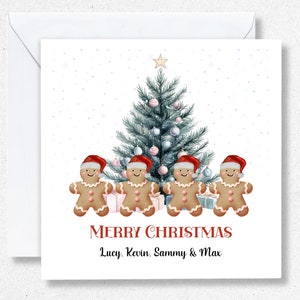 Carte de Noël de famille personnalisée, carte de Noël de noms de famille, carte de Noël personnalisée, cartes de Noël, carte de Noël Royaume-Uni, père Noël bonhomme de neige