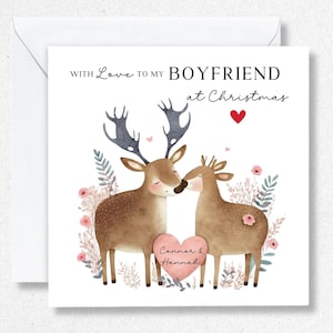 Carte de Noël petit ami, carte-cadeau de Noël petit ami personnalisée, joyeux Noël petit ami Noël, avec amour à Noël, carte renne