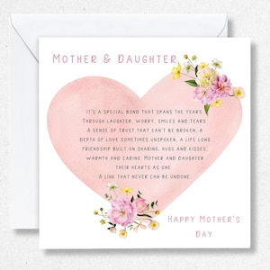 Carte de fête des mères, carte pour maman, carte pour maman, carte de fête des mères poème, carte souvenir de fête des mères, carte personnalisée de fête des mères.