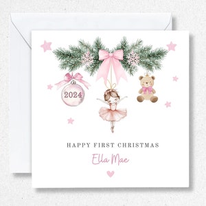 1ère carte de Noël pour bébé fille, première carte de Noël pour fille, petite-fille, nièce, première carte de Noël personnalisée pour bébé