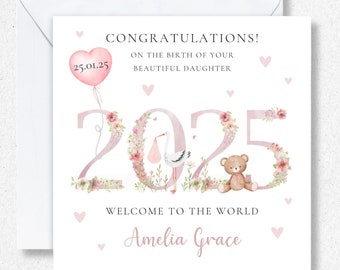 Welcome to the world Baby Girl card, New Baby Cards, Baby Daughter Granddaughter Baby Girls 2025 Newborn Mum Dad New Parents Congratulations