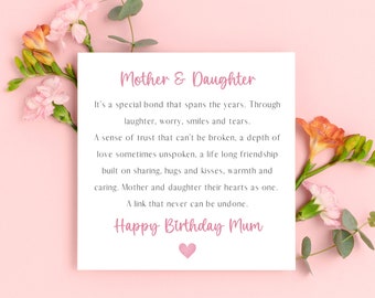 Mum Birthday card, Birthday card for Mum, Mom birthday card, Poem birthday card for Mum, From daughter,