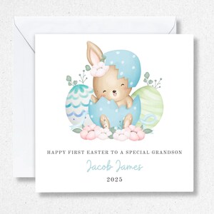 1ère carte de Pâques pour garçon, première carte de Pâques 2025 pour fils, petit-fils, neveu, carte personnalisée arrière-petit-fils, cadeaux pour garçon nouveau bébé