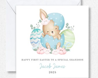 Baby Boys 1st Easter Card, Son First Easter 2025 card, Grandson, Nephew,  Personalised Card Great Grandson Gifts For Boys New Baby