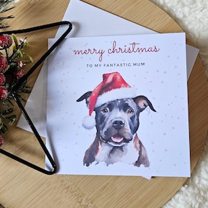Cartes de Noël personnalisées, cartes de Noël du Staffordshire bull terrier, pour les amis, pour papa et maman, amoureux du staff, chien mignon Noël