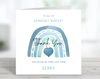 Rainbow Nursery Pre-School thankyou card - Personalised teacher, key worker, nursery, pre school card.