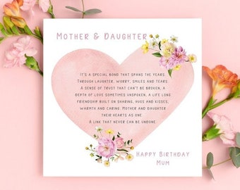 Mum Birthday Card - Card For Mum's Birthday - Birthday Card For Her - Poem Birthday Card Mum - Special Mum Birthday Card