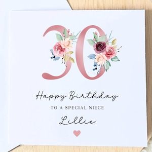 Nièce personnalisée, carte d'anniversaire nièce, joyeux anniversaire, carte d'âge pour elle, adolescent, 16e, 18e, 21e, 30e, 40e, 50e