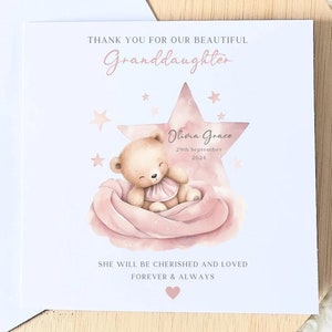 Carte de remerciement pour notre petite-fille, nouvelles cartes de grands-parents, cadeau de naissance d'une petite-fille, carte de naissance d'une petite-fille