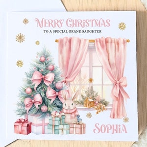 Cartes de Noël personnalisées, cadeau pour fille Carte de Noël pour enfant pour fille, petite-fille et nièce, petite fille pour elle, Rose, Mignonne