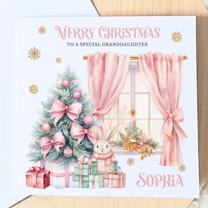 Cartes de Noël personnalisées, cadeau pour fille Carte de Noël pour enfant pour fille, petite-fille et nièce, petite fille pour elle, Rose, Mignonne