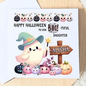 Cartes d'Halloween pour fille, cadeau d'Halloween, Halloween personnalisée, pour petite-fille, pour nièce pour fille pour elle, jolie carte fantôme