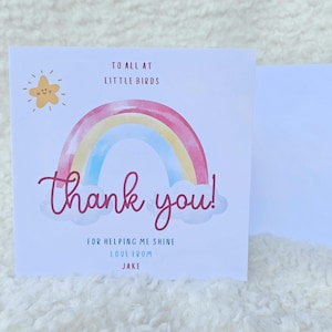 Carte de remerciement arc-en-ciel pour garderie préscolaire - Enseignant personnalisé, travailleur clé, crèche, carte préscolaire, cadeau pour enseignant. Cadeau pour chambre d'enfant