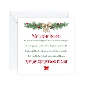 Carte de Noël pour ami, Carte de Noël ami, Carte poème, Meilleur ami, Carte ami personnalisée Royaume-Uni, Cadeau pour ami, Pour elle