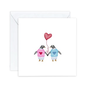 Carte de voeux Pingouins amoureux, carte de Saint-Valentin pingouin, carte d'anniversaire de pingouin, pour lui, pour elle, pour femme, pour mari