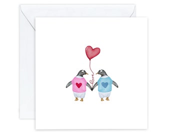 Penguins in Love greetings card, penguin valentine's Day card, penguin Anniversary card, for him, for her, for wife, for husband