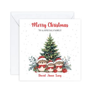 Carte de Noël de famille personnalisée, carte de Noël de noms de famille, carte de Noël personnalisée, cartes de Noël, carte de Noël au Royaume-Uni, carte de hérisson