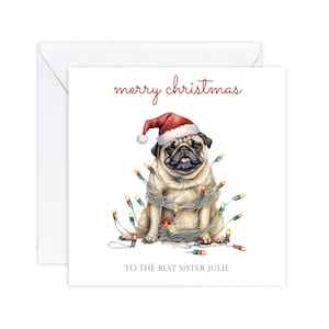 Cartes de Noël personnalisées, Cartes de Noël de carlin, Pour des amis, Pour maman et papa, Propriétaire de carlin, Noël de chien mignon, Carte spéciale
