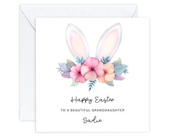 Personalised Easter Card for Granddaughter Daughter Niece Great Granddaughter, Cute Bunny Easter Cards, For Little Girl, Easter Gift Kids