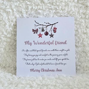 Carte de Noël pour ami, carte de Noël d'un ami, carte de poème, meilleur ami, carte d'ami personnalisée Royaume-Uni, cadeau pour un ami, pour elle