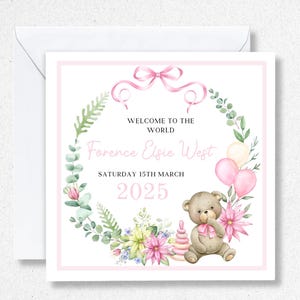 Carte de bienvenue dans le monde pour bébé fille, nouveau-né, bébé fille petite-fille bébés filles 2025 nouveau-né maman papa nouveaux parents félicitations