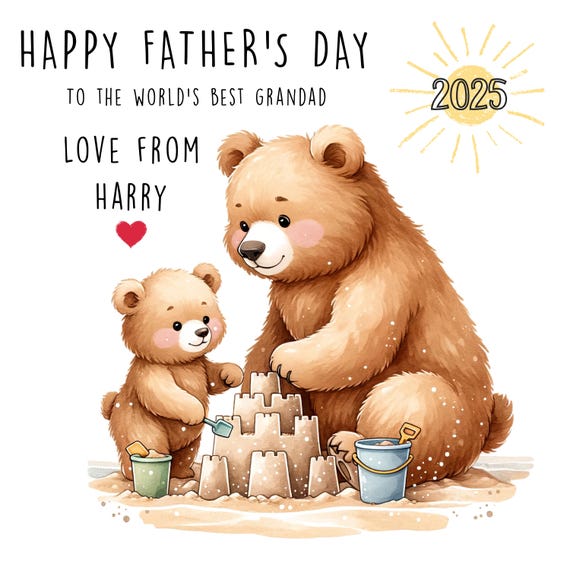Personalized Father's Day Card, Daddy Grandad Bear, Handmade - Etsy