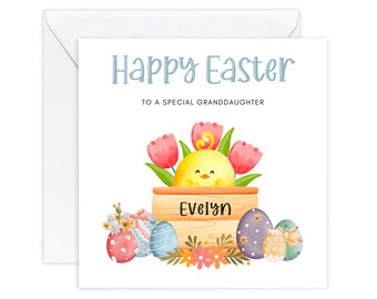 Personalised Easter Card for Granddaughter Daughter Niece Great Granddaughter, Cute Bunny Easter Cards, For Little Girl, Easter Gift Kids