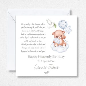 Carte d'anniversaire céleste personnalisée, joyeux anniversaire céleste, pour fils, pour petit-fils, pour neveu, perte d'un bébé, bébé ange.