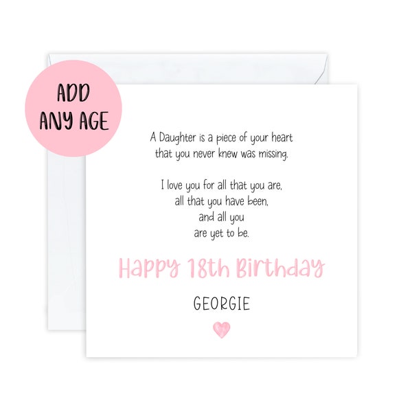 Personalised Daughter Poem Birthday Card, Special Daughter, Happy Birthday, Age Card For Her, Teenager, 16th, 18th, 21st, 30th, 14th, 15th
