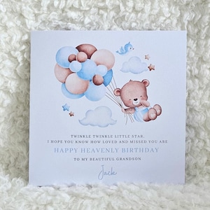 Carte d'anniversaire céleste personnalisée, joyeux anniversaire céleste, pour fils, pour petit-fils, pour neveu, perte d'un bébé, bébé ange.
