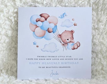 Personalised Heavenly Birthday card, Happy Heavenly Birthday, For Son, For Grandson, For nephew, Baby loss, Angel Baby.