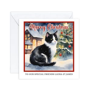Cartes de Noël personnalisées, Cartes de Noël chat noir et blanc, Pour amis, Pour papa et maman, amoureux des chats, Noël chat mignon