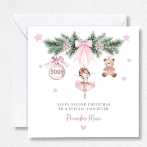 2e carte de Noël pour bébé fille, deuxième carte de Noël pour fille, petite-fille, nièce, première carte de Noël personnalisée pour arrière-petite-fille