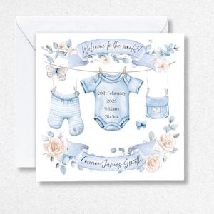 Carte de bienvenue dans le monde pour bébé garçon, nouveau-né, petit-fils, petit-fils, bébés garçons 2025, nouveau-né, maman, papa, nouveaux parents, cadeau de félicitations, neveu