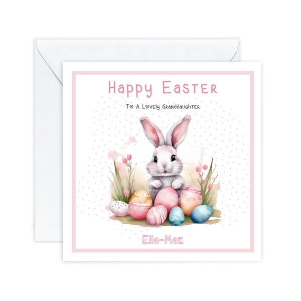 Personalised Easter Card for Granddaughter Daughter Niece Great Granddaughter, Cute Bunny Easter Cards, For Little Girl, Easter Gift Kids